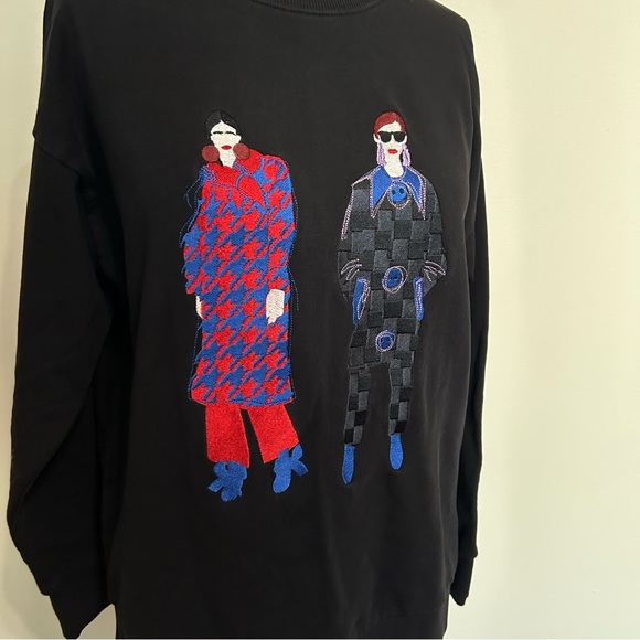 Zara Black Embroidered Fashion Ladies Sweatshirt, Small - Picture 7 of 10